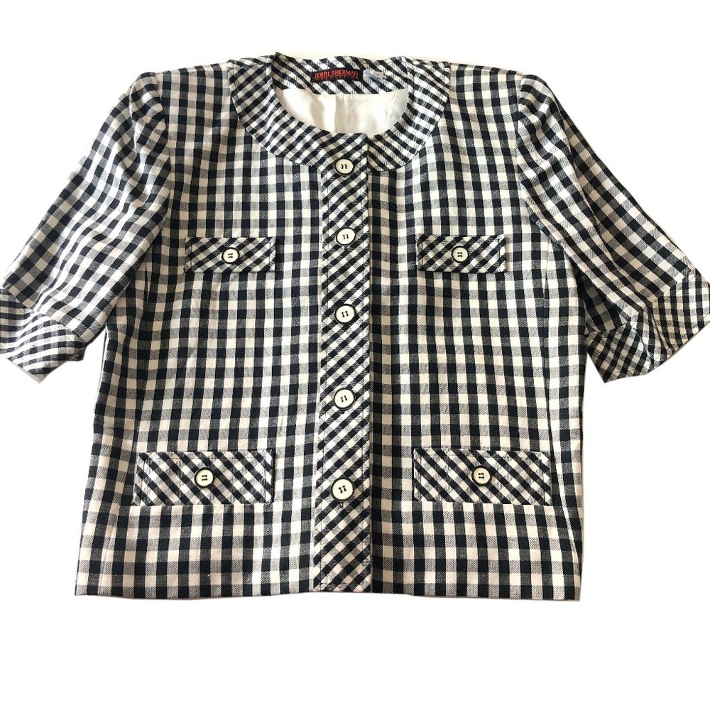 Jerrie Sherman plaid short sleeve blazer sz 8